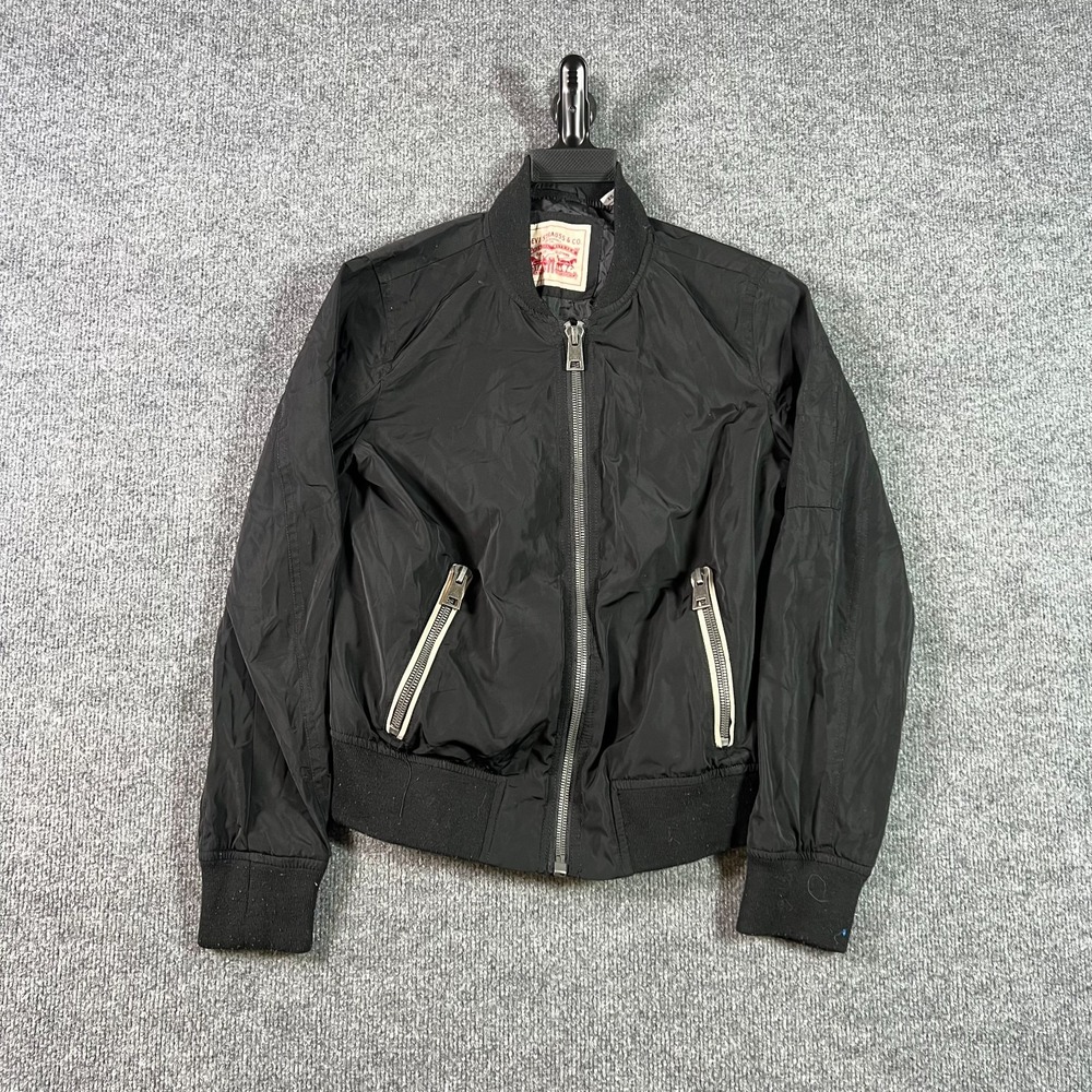 Levi's Bomber Jacket Men's XS Black Ribbed Trim Full Zip Minimalist Streetwear